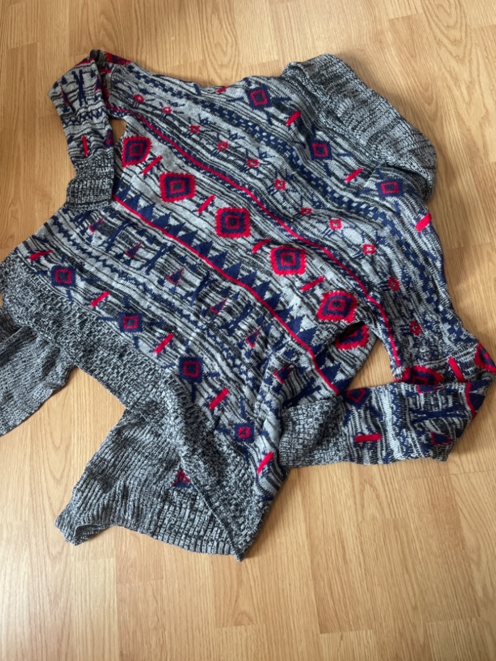Roxy Aztec Print Oversized Knit Open Draped Cardigan Sweater Size Small - Picture 8 of 9